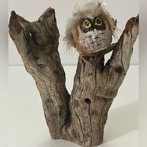 Vintage 1979 Unique Driftwood Owl Sculpture, One of a Kind Driftwood Art